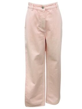 BURBERRY PALE PINK LOGO PATCH FLARED COTTON JEANS